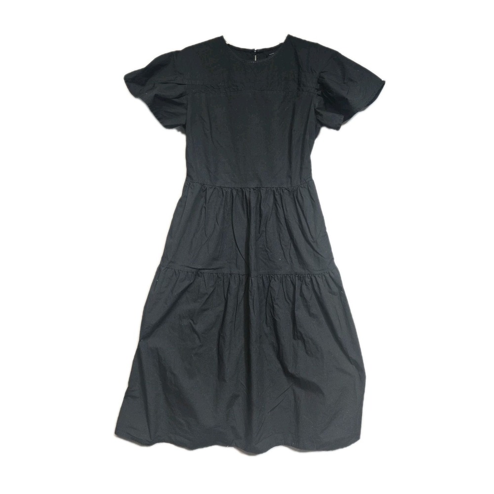 Who What Wear S Black Cotton Short Sleeve Dress Midi Pockets
